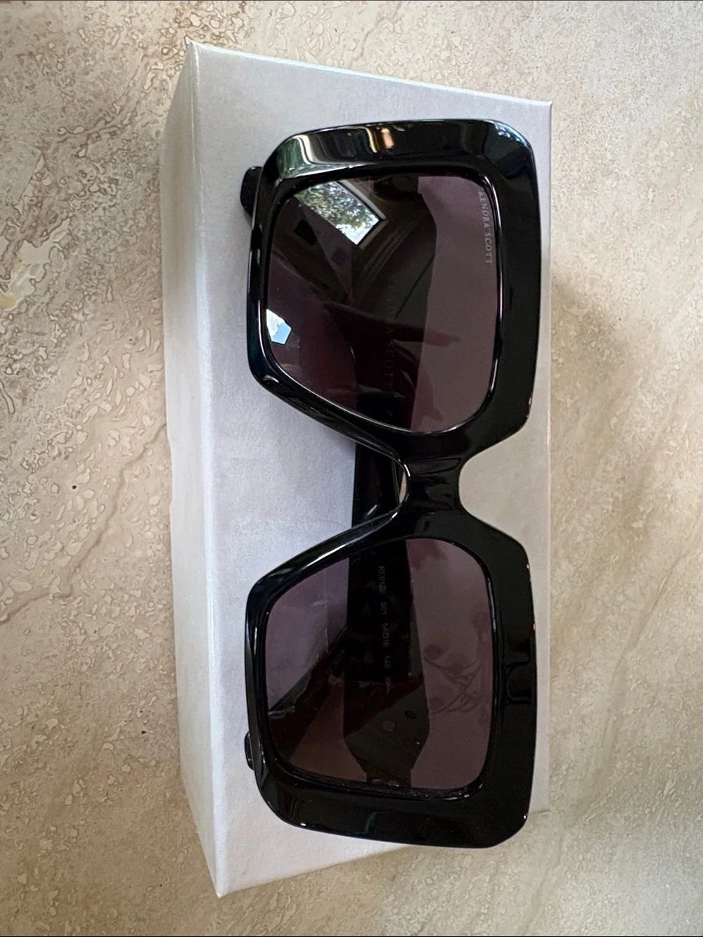 Kendra Scott Black Oversized Square Sunglasses with Pink Lenses